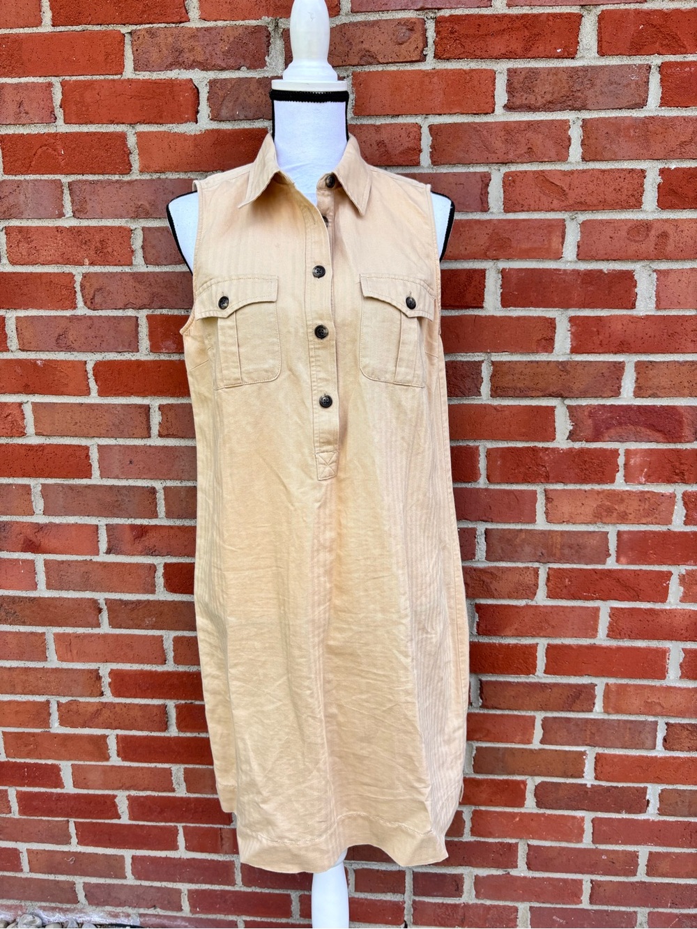 Lauren Ralph Lauren Tan Sleeveless Collard Linen Shirt Dress Dress Womens 10